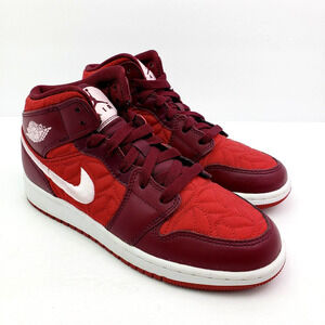 Nike Air Jordan 1 Mid SE Youth Size 4.5Y Womens Sz 6 Red Quilt Sneaker Shoes